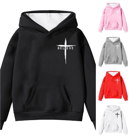Girls Letter Print Hoodie Fall Winter Long Sleeve Fleece Pullover With Pocket For Big Kids