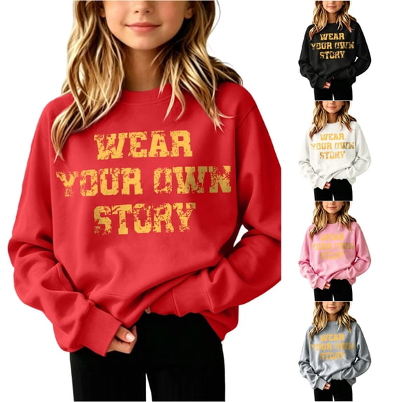 Girls Letter Print Hoodie Long Sleeve Casual Pullover Top For Kids