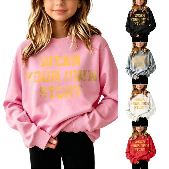 Girls Letter Print Hoodie Long Sleeve Casual Pullover Top For Kids