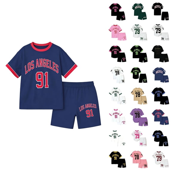 Girls Letter Print Short Sleeve Shorts Casual Summer Outfit For Toddler Kids