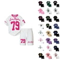 thumbnail image 1 of Girls Letter Print Short Sleeve Shorts Casual Summer Outfit For Toddler Kids, 1 of 4