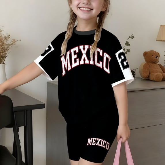 Girls Letter Print Short Sleeve Shorts Casual Summer Outfit For Toddler Kids