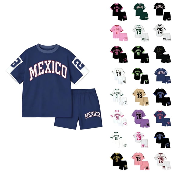 Girls Letter Print Short Sleeve Shorts Casual Summer Outfit For Toddler Kids