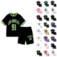 thumbnail image 1 of Girls Letter Print Short Sleeve Shorts Casual Summer Outfit For Toddler Kids, 1 of 4