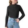 thumbnail image 1 of Girls Lettuce Edge Trim Mock Neck Long Sleeve Slim Fit T-Shirt Tops Lightweight Knit Tee, 1 of 6