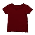thumbnail image 1 of Girls Lettuce Trim Short Sleeve Shirts Summer Ribbed Knit Crewneck Casual T Shirt Tops Tee Blouse Soft Tee Clothes 6M-10T, 1 of 5
