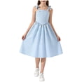 thumbnail image 1 of Girls Light Blue Floral Summer Party Dress with Adjustable Spaghetti Straps & Smocked Back, Midi Sundress for Kids Kids Tween,Size 10-11 T, 1 of 9