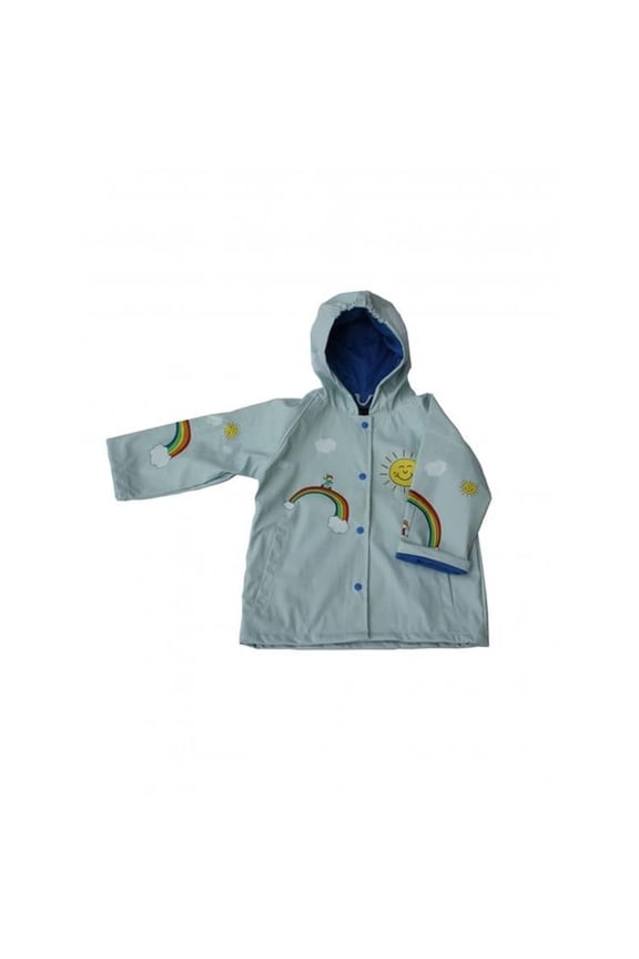 Girls Light-Blue Multicolor Rainbow Print Hooded Raincoat - Size 1T