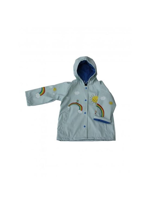 Girls Light-Blue Multicolor Rainbow Print Hooded Raincoat - Size 1T
