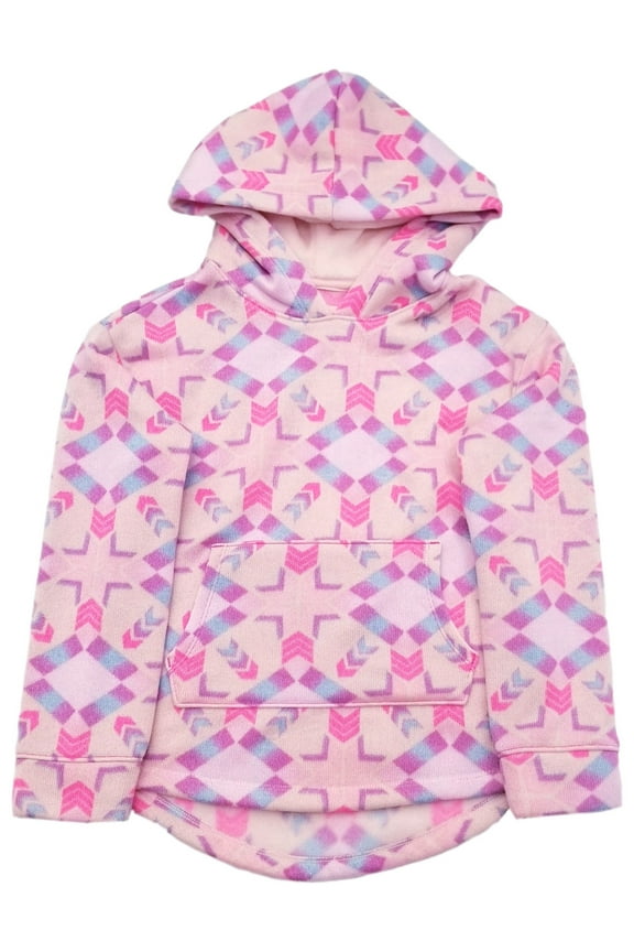 Girls Light Pink Hoodie w/ Front Pocket Geometric Pattern Sweatshirt S (7)