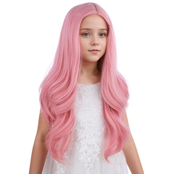Child Getting Weight Girls Light Pink Wig Long Pastel Pink Wavy Curly Wig for Kids - Walmart.com