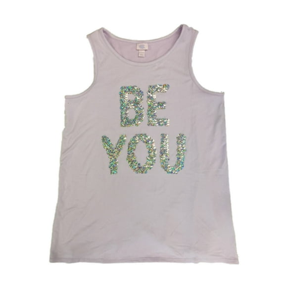 Girls Light Purple Be You Silver Sequin Tank Top Workout Sleeveless Shirt XL