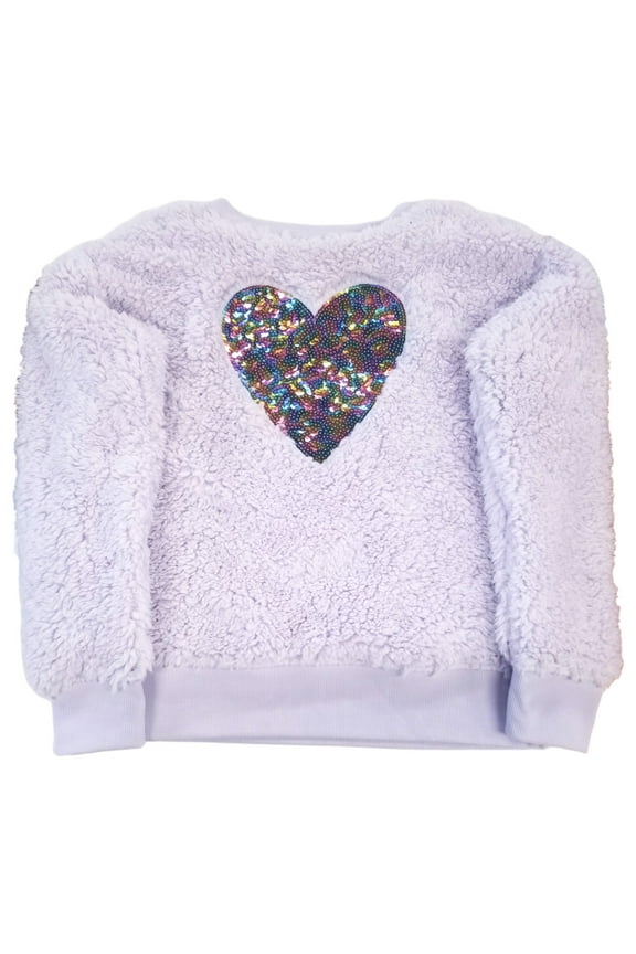 Girls Light Purple Lavender Rainbow Heart Soft Sweatshirt Faux Fur L (10/12)