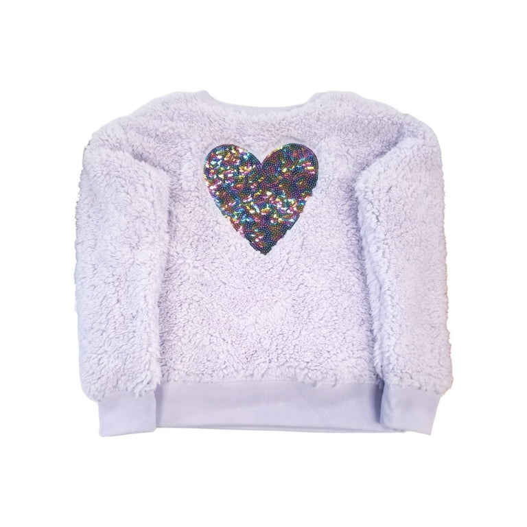 Girls Light Purple Lavender Rainbow Heart Soft Sweatshirt Faux Fur - Technical View