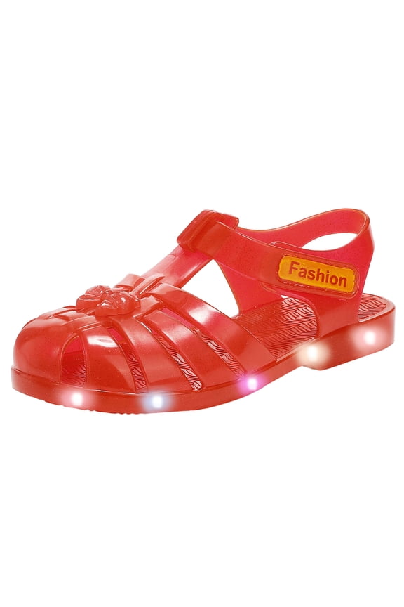 Girls Light Up Crystal Jelly Sandals Closed Toe Bow Decor Glowing Slippers Non-Slip for Beach Summer Party, Size 25-32