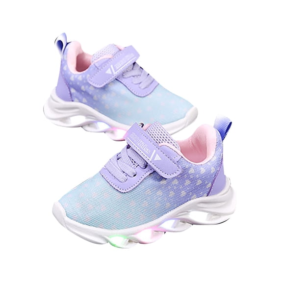 Girls Light-Up Mesh Sneakers, Hook-and-Loop Walking Shoes, Non- Breathable Outdoor Play Shoes for Toddlers 1-6Y