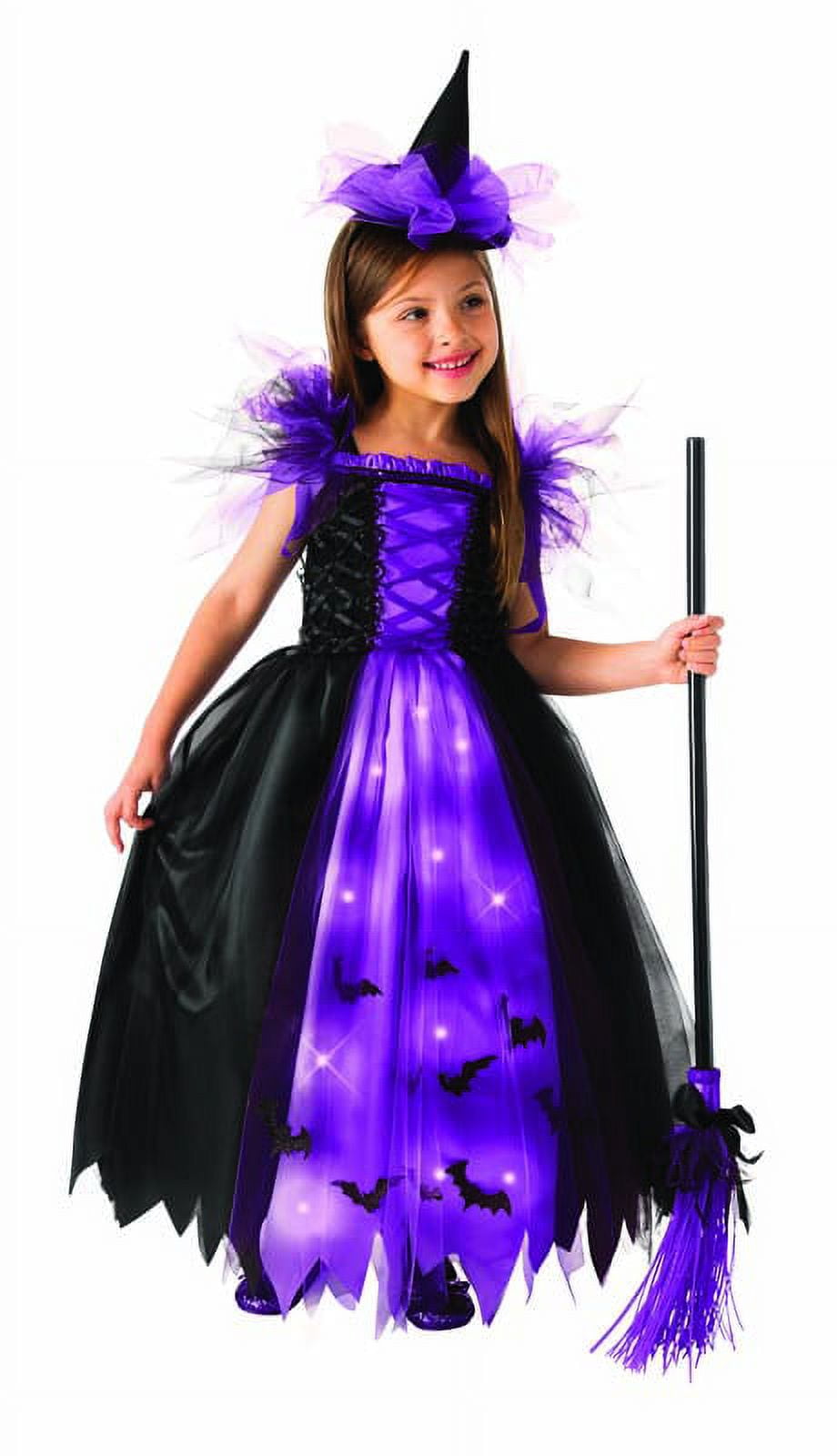 Girls Light Up Purple Witch Dress Halloween Costume S