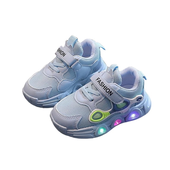 Girls' Light-Up Sneakers Flashing Lightweight Mesh Breathable Running Shoes Hook-and-Loop Tennis Walking Sneakers for Kids