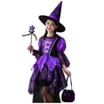 thumbnail image 1 of Girls Light Up Witch Outfits Sets Dress with Hat Wand Kids Halloween Dress Up Outfit For Party Trick or Treat, 1 of 5