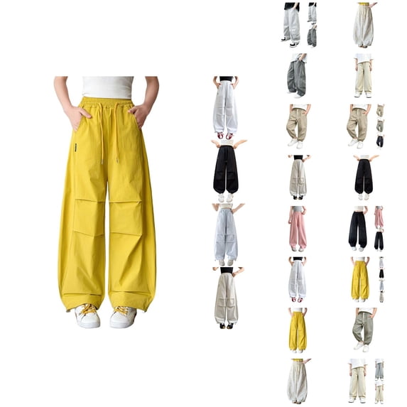 Girls' Lightweight Cargo Pants For Girls Loose Wide Leg Harem Style Joggers With Draped Pleats Casual Wear For Kids
