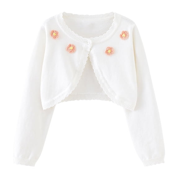 Girls Lightweight Cropped Cardigan Button Casual Open Front Sweater Shrugs for Dress Formal Casual Wear White 18M