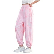 Girls Lightweight Hiking Joggers Tie Dye Ice Silk Parachute Pants Elastic Waist Waterproof Pants