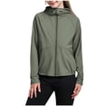 thumbnail image 1 of Girls Lightweight Hooded Jacket UPF Sun Protection Stretch Nylon Spandex Zip Up with Thumbholes for Running Sports, Army Green, Sizes 4-5Y to 14-15Y,Size 14-15 T, 1 of 6