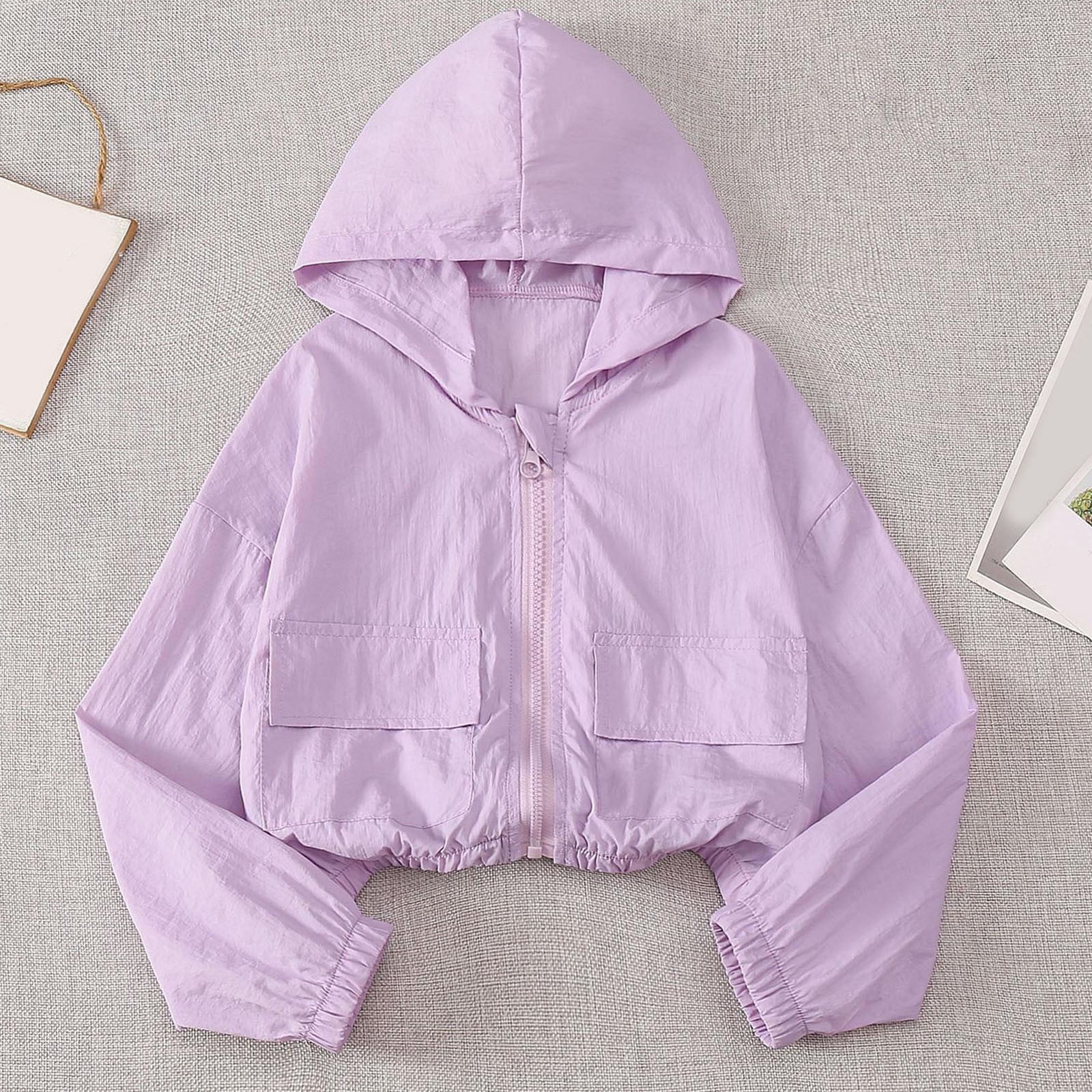 Girls Lightweight Hooded Jacket for Spring and Summer, Solid Color ...