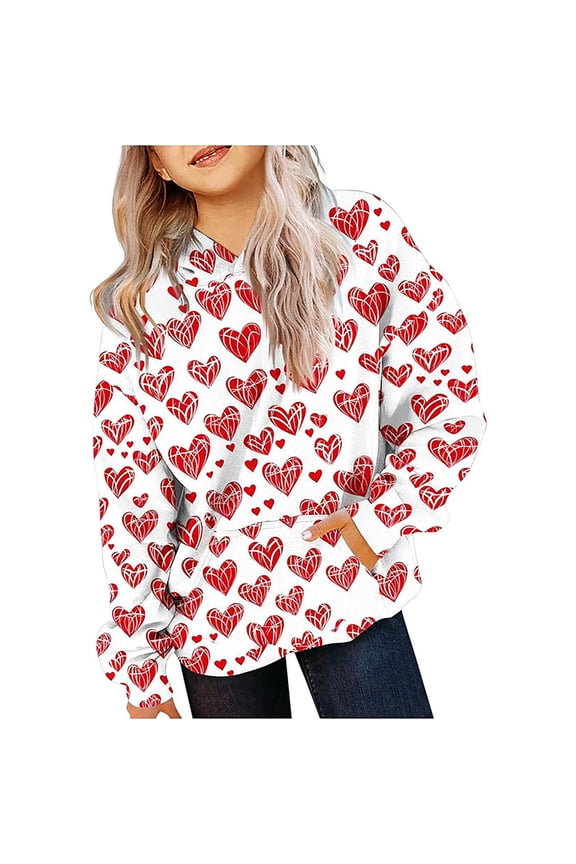 Girls Lightweight Hoodies Custom Sweatshirt Graphic Hooded Drawstring Sweatshirt Cute Pattern Print Casual Fall Pullover Long Sleeve Top