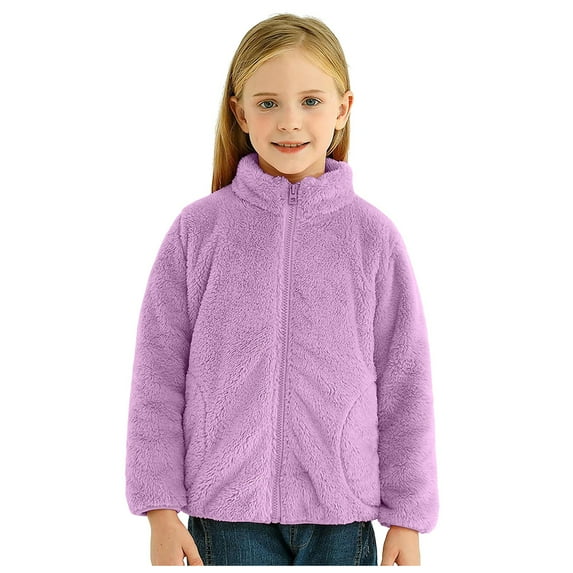 Girls Lightweight Jacket Kids Jacket Girls Full Zip Fleece Jacket Sherpa Outwear Coat Fall Winter for Boys and Girls Purple 8-9 Years
