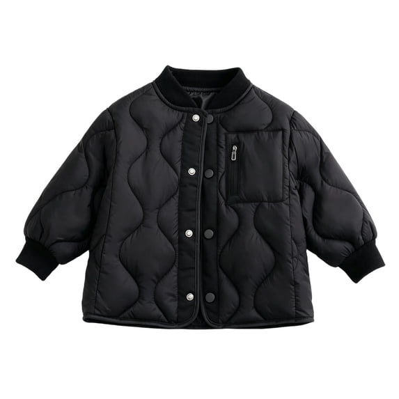 Girls Lightweight Quilted Padded Jacket Button Down Coat Cozy Warm Long Sleeve Outerwear for Girls Winter Outdoor Daily Wear