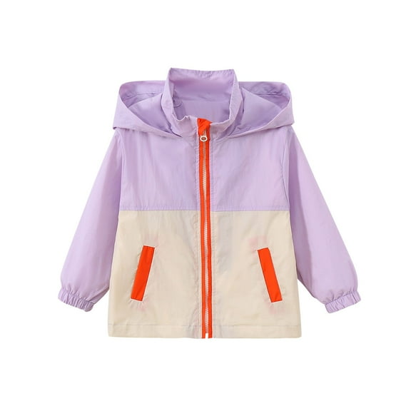 Girls Lightweight Rain Jackets Long Sleeve Cute Striped Full Zip Sweatshirts Kids Trendy Winter Fall Tops with Pockets (3 Years, Purple)