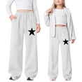 thumbnail image 1 of Girls' Lightweight Straight Wide Leg Pants with Pockets Stars Print Minimalist Casual Trendy Cargo Sweatpants - Sports Outdoor Back to School (Spring & Fall), 1 of 3