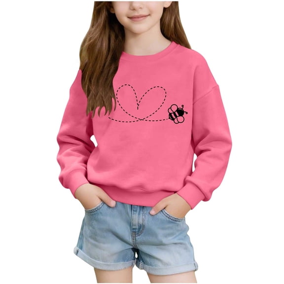 Girls Lightweight Sweatshirt Heart Printed Tops Valentines Casual Crewneck Pullover Long Sleeve Holiday Outfits (12-13 Years, Hot Pink #A)
