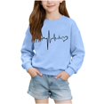 thumbnail image 1 of Girls Lightweight Sweatshirt Heart Printed Tops Valentines Casual Crewneck Pullover Long Sleeve Holiday Outfits (3-4 Years, Blue), 1 of 6