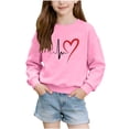 thumbnail image 1 of Girls Lightweight Sweatshirt Heart Printed Tops Valentines Casual Crewneck Pullover Long Sleeve Holiday Outfits (5-6 Years, Pink #B), 1 of 6