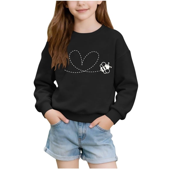 Girls Lightweight Sweatshirt Heart Printed Tops Valentines Casual Crewneck Pullover Long Sleeve Holiday Outfits (7-8 Years, Black #A)