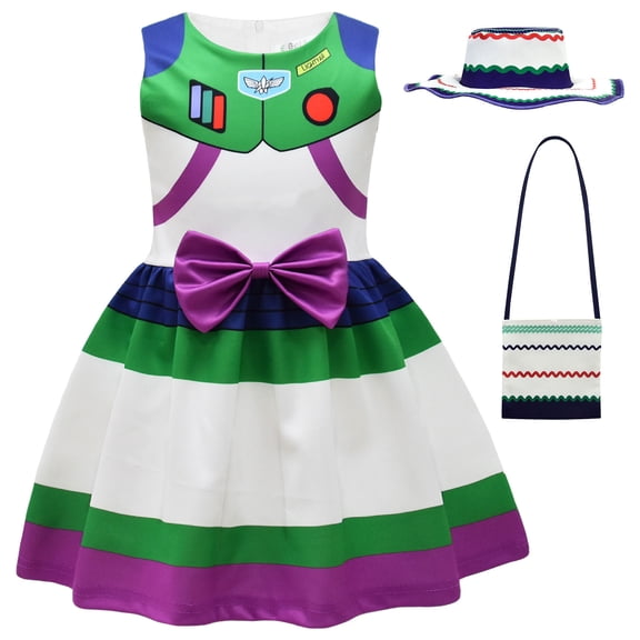 Girls Lightyear Sleeveless Bowknot Dress Halloween Christmas Party Costume 3-8T