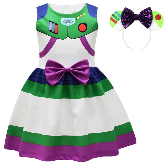 Girls Lightyear Sleeveless Bowknot Dress Halloween Christmas Party Costume 3-8T