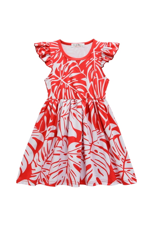 Girls Red Leaf Short Sleeve Dress Toddler Hawaiian Cosplay Party Wear