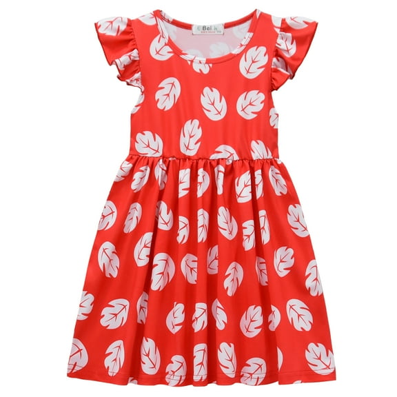 Girls Red Leaf Short Sleeve Dress Toddler Hawaiian Cosplay Party Wear