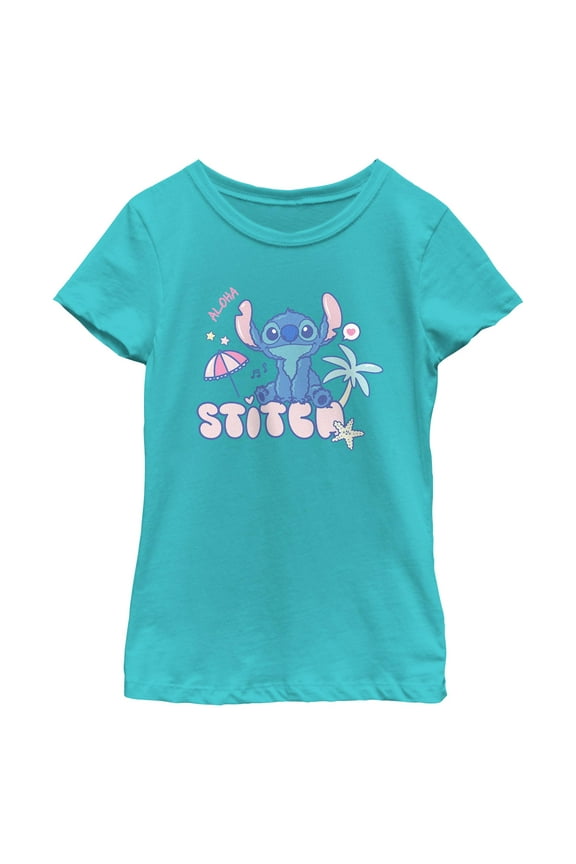 Girls Lilo & Stitch Aloha Beach Cute Stitch T Shirt