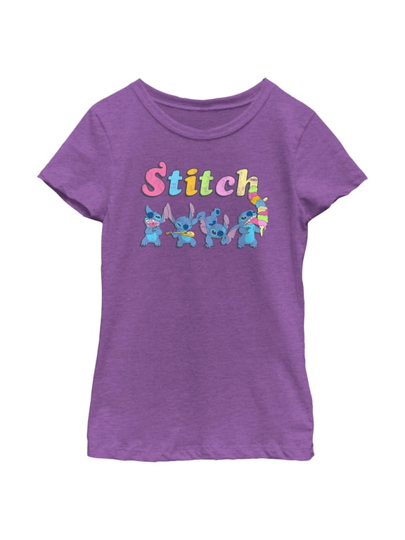 Girls Lilo & Stitch Colorful Action Poses Stitch T Shirt