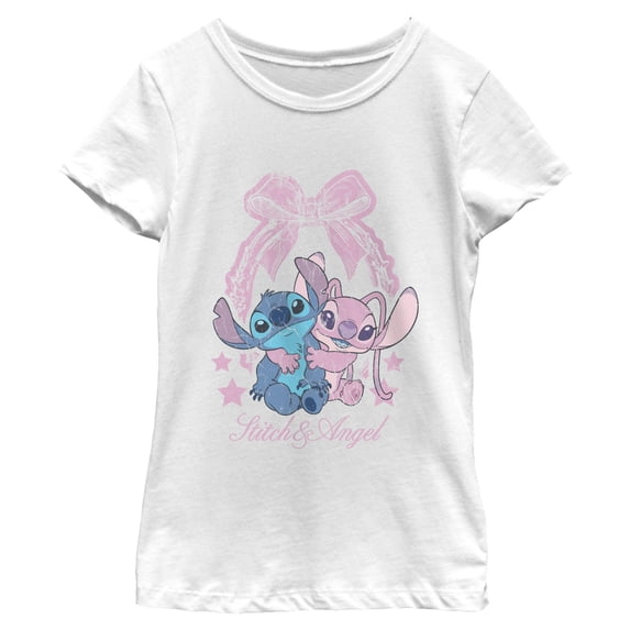 Girls Lilo & Stitch Distressed Coquette Bow Couple T Shirt