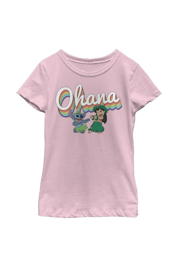 Girls Lilo & Stitch Rainbow Ohana Hula Dance T Shirt