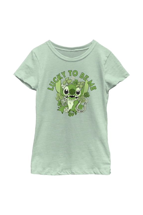 Girls Lilo & Stitch St. Patrick's Day Stitch Lucky to Be Me T Shirt