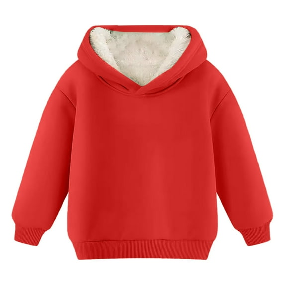 Girls Lined Sherp1 Hoodi1 Pullover Winter Fleece Warm Hooded Sweatshirt Boys Kids Thicken School Basic Solid Cotton Top