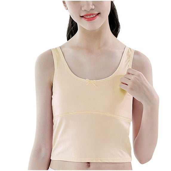 Girls Lined Training Bras with Lightly Pads Teen Cotton Camisoles Undershirts Kids Crop Tank Tops