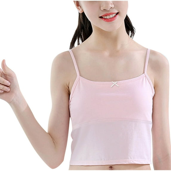 Girls Lined Training Bras with Lightly Pads Teen Cotton Camisoles Undershirts Kids Crop Tank Tops