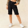 thumbnail image 1 of Girls Linen Bermuda Shorts, Summer High Waist Straight Leg school Shorts Loose Solid Rolled Hem Beach Casual Shorts Black 9-10Y, 1 of 8